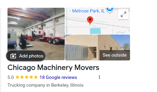 Chicago Machinery Movers: 5.0 stars on Google reviews, Berkeley IL
